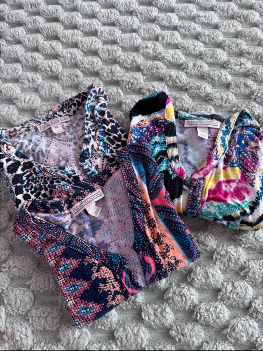 Dana Buchman Mixed-Print Women's Tunics in Blue, Pink, Yellow & Black